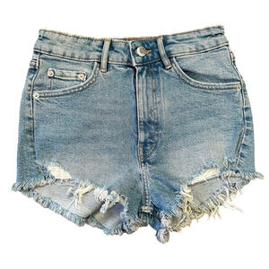 Zara Women's High Rise Cut Off Distressed Skinny Stretch Denim Shorts Size 2